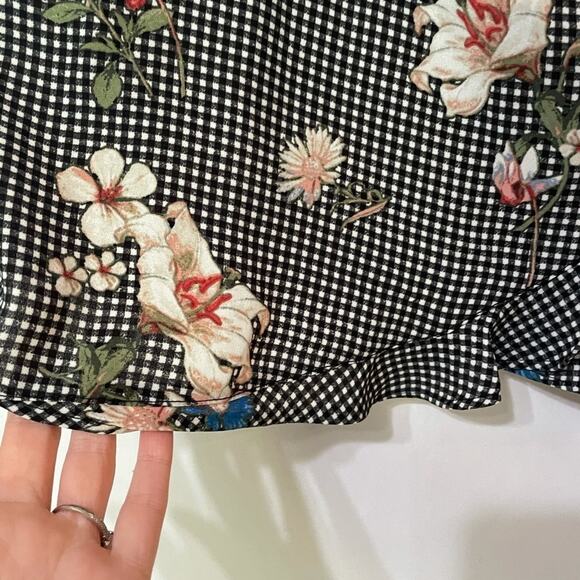 Sugar High Gingham Floral Ruffled Wrap Blouse Womens L Romantic Flutter Sleeve - Picture 4 of 14